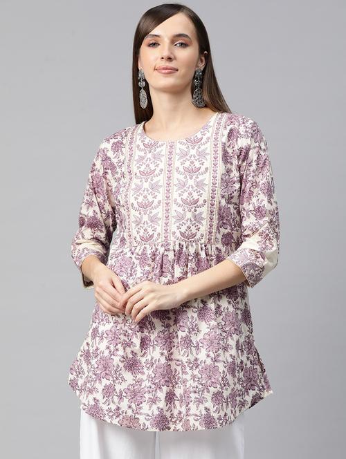 women beige round neck a-line kurti - 20451437 -  Standard Image - 0