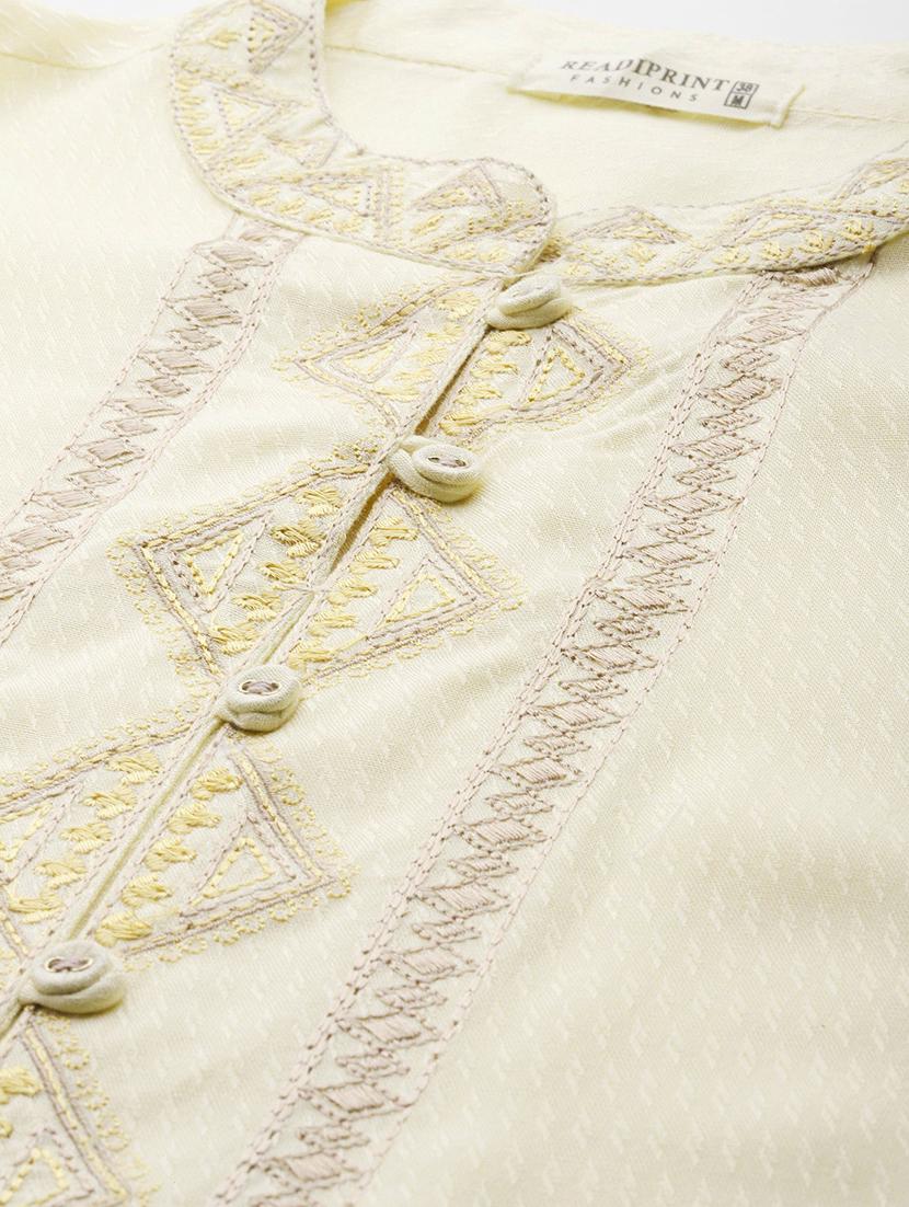 women cream mandarin neck a-line kurti - 20451445 - Standard Image - 4
