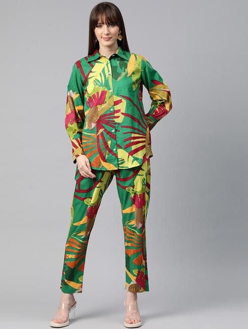 women green shirt & pant co-ord sets - 20451571 - Standard Image - 0