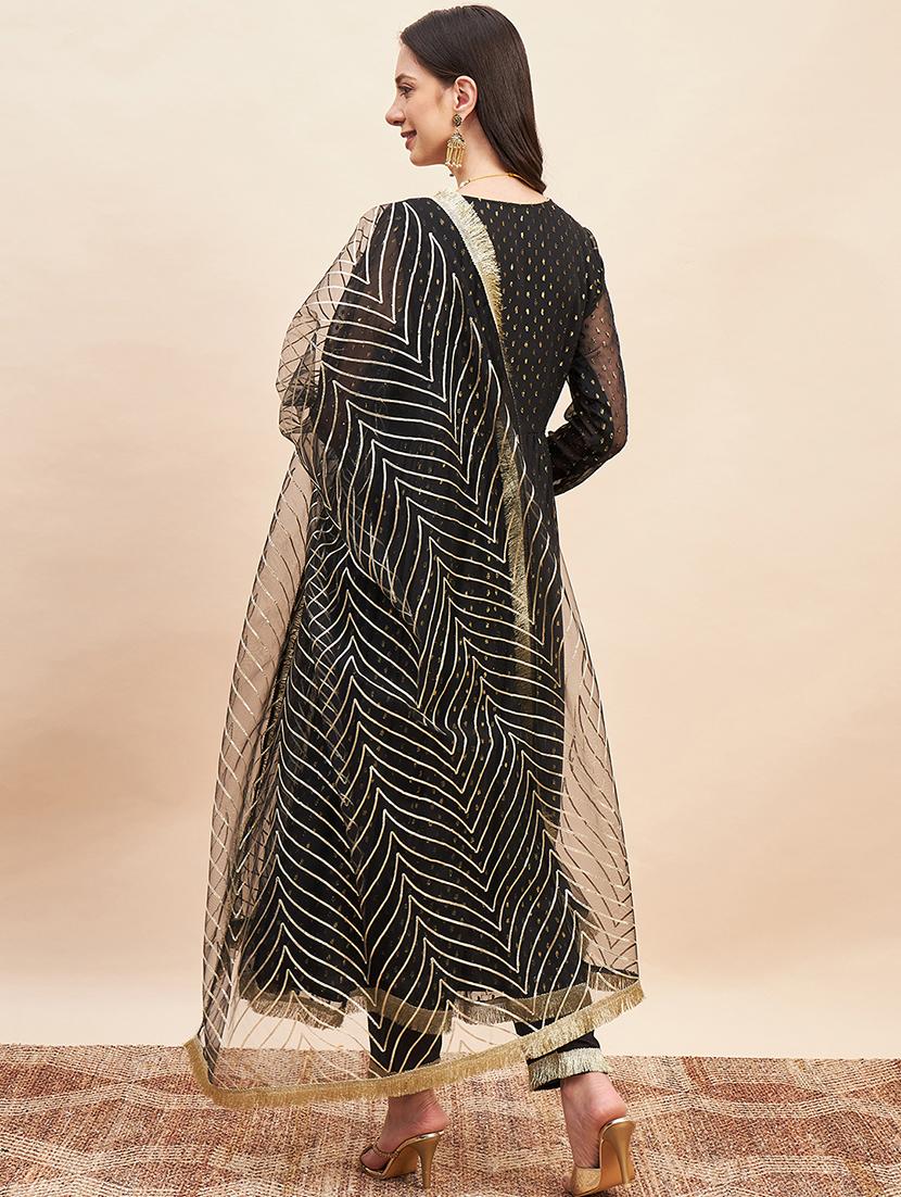 black solid with work kurta pant set - 20455155 - Zoom Image - 2