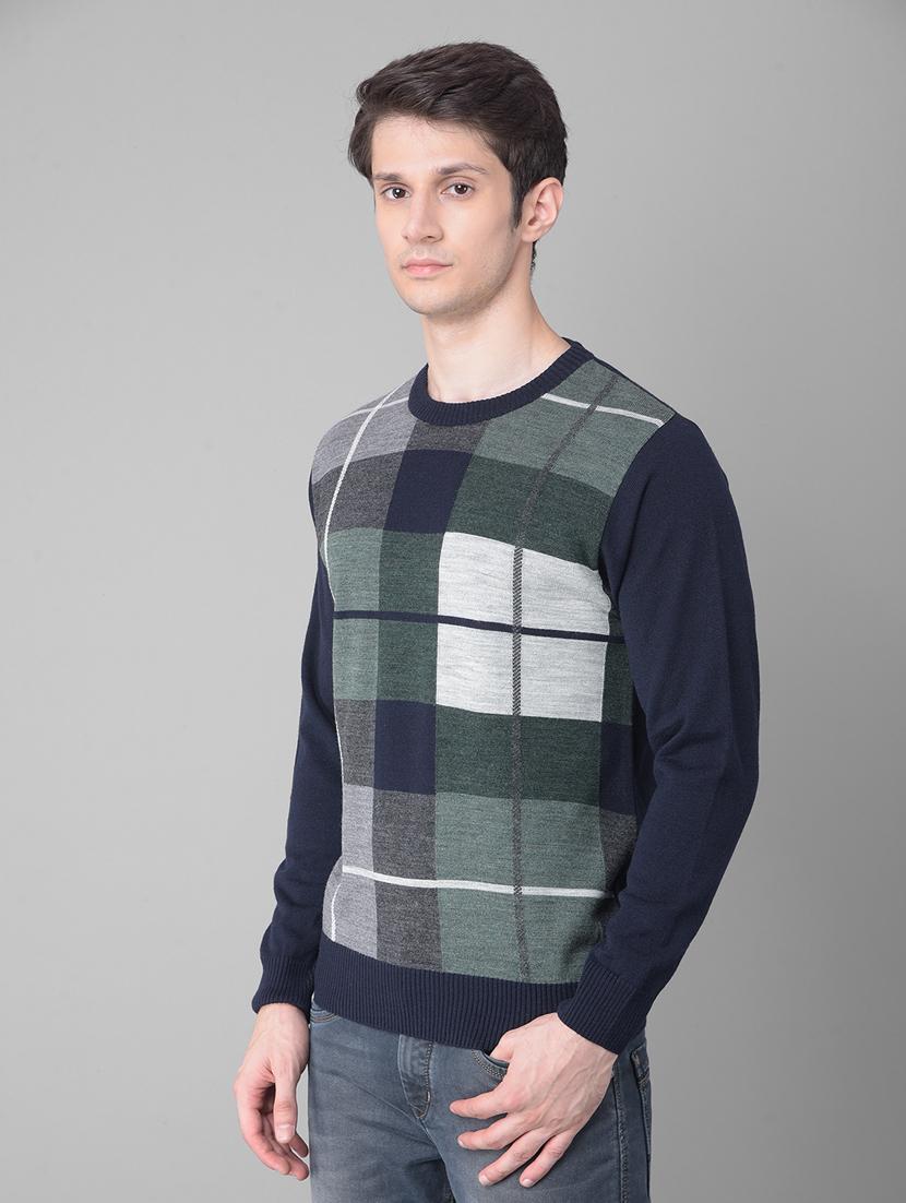 men checkered navy blue acrylic pullover - 20459493 - Zoom Image - 2