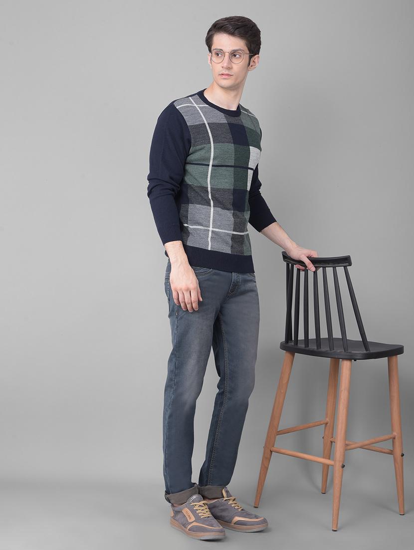 men checkered navy blue acrylic pullover - 20459493 - Zoom Image - 4