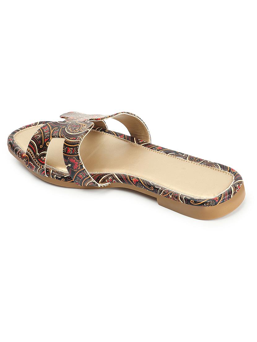 women printed multi colored slip on flat sandal - 20467534 - Standard Image - 3