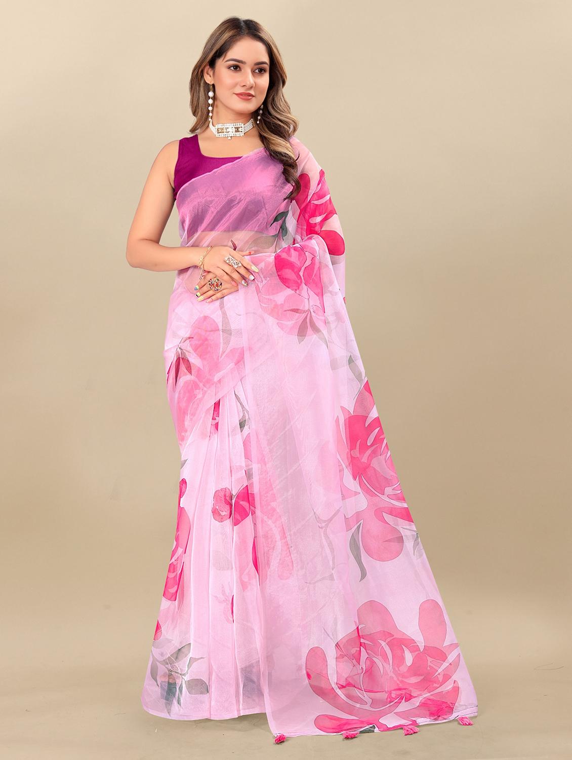 women's floral pink colored saree with blouse - 20474181 - Zoom Image - 0
