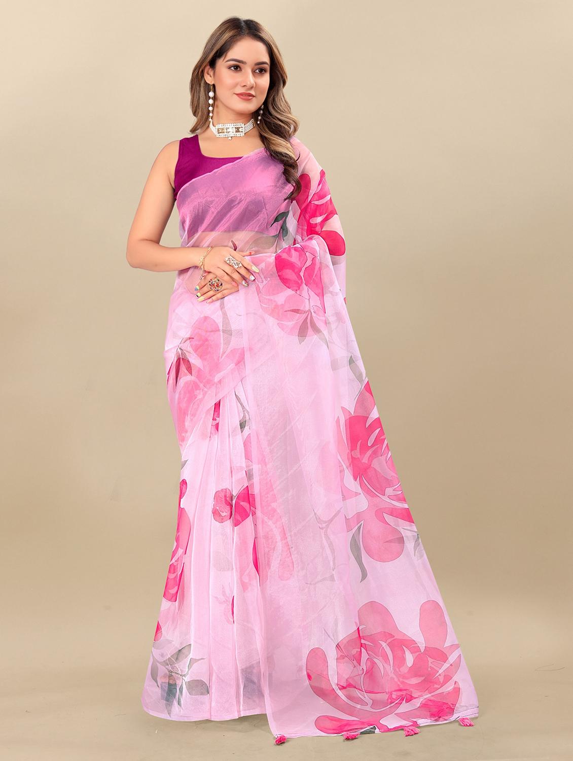 women's floral pink colored saree with blouse - 20474181 -  Zoom Image - 0