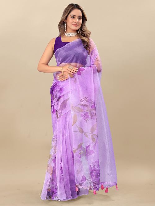 women's floral lavender colored saree with blouse - 20474186 - Standard Image - 0