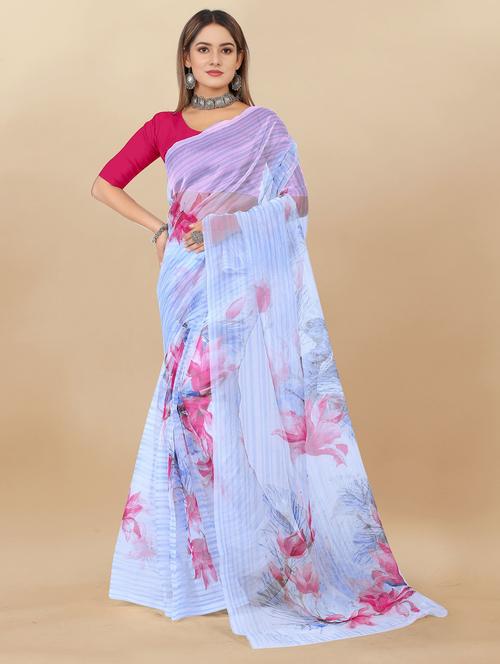 women's floral purist blue colored saree with blouse - 20474187 - Standard Image - 0
