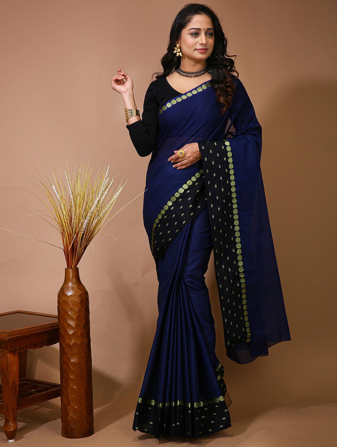 women's bordered navy blue colored saree - 20474361 -  Zoom Image - 0