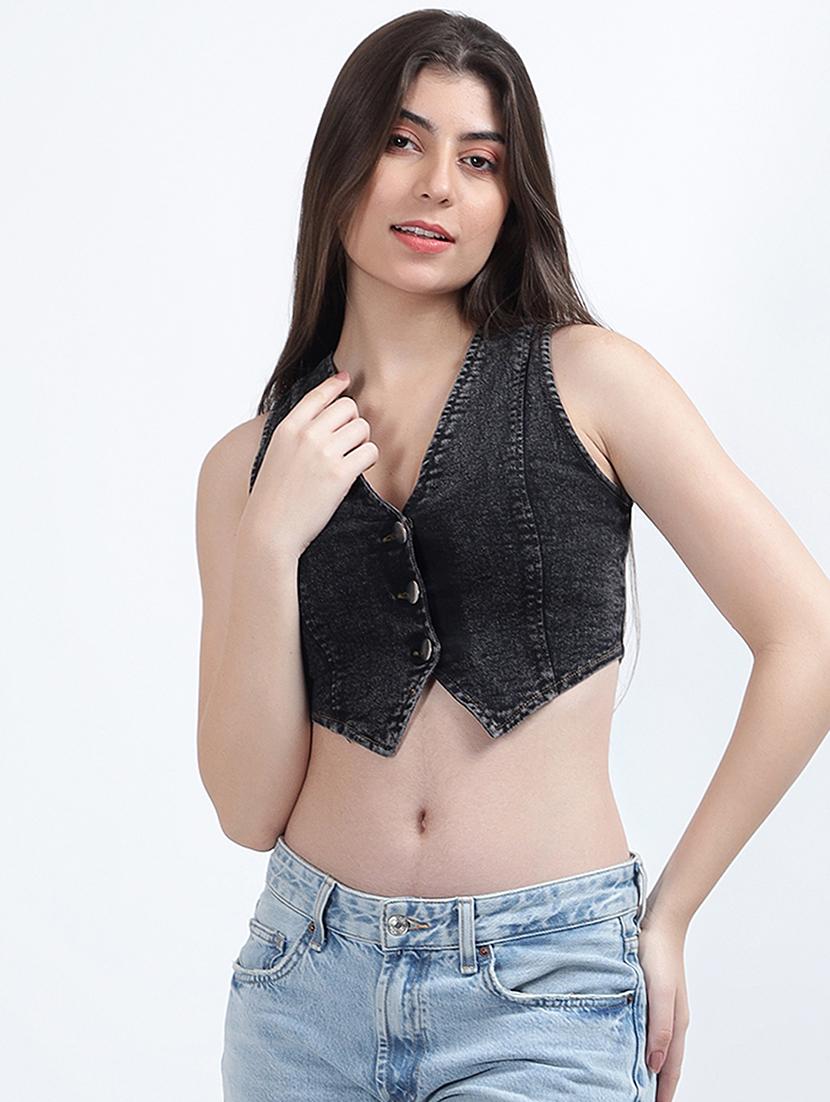 black cotton denim jacket - 20476122 - Zoom Image - 2