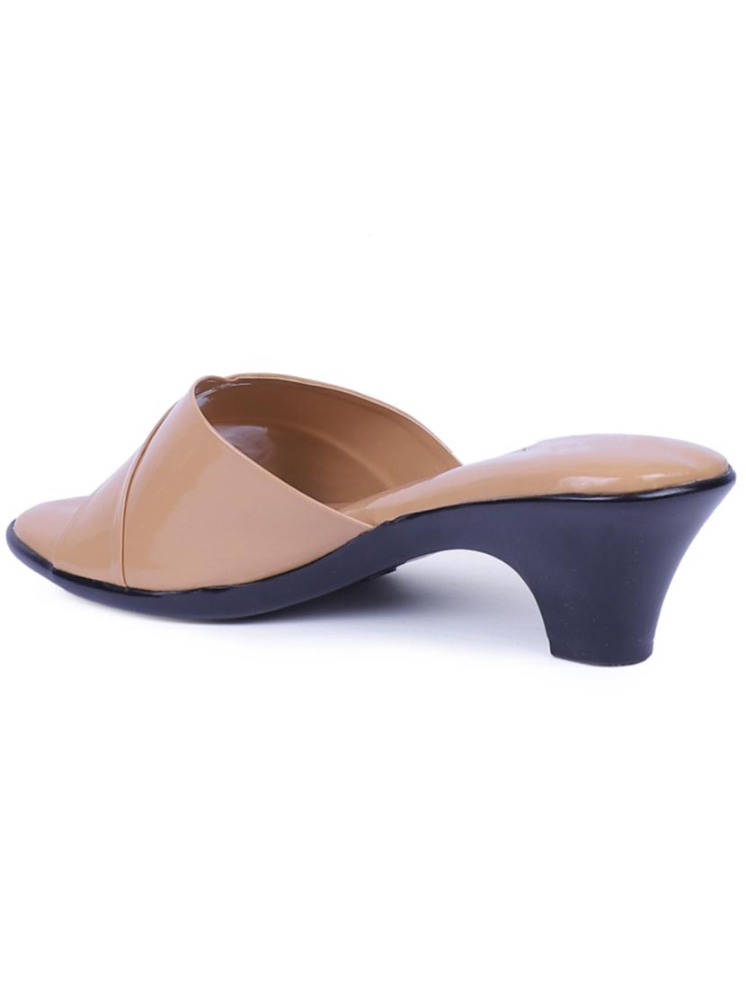 women tan slip on cone heel sandal - 20476193 - Standard Image - 3