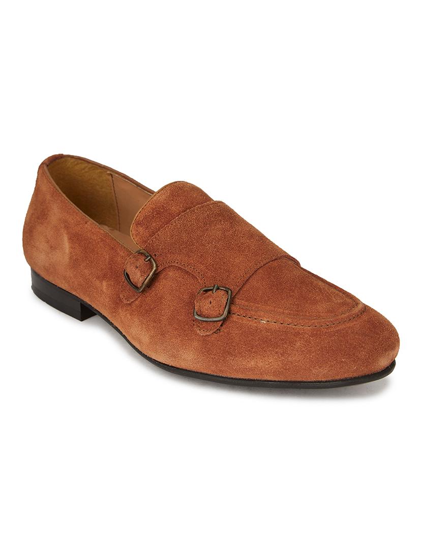 men solid tan suede slip on monk strap