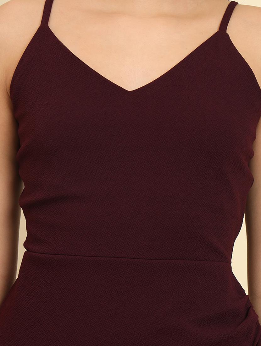 burgundy solid shoulder strap dress - 20483937 - Standard Image - 3