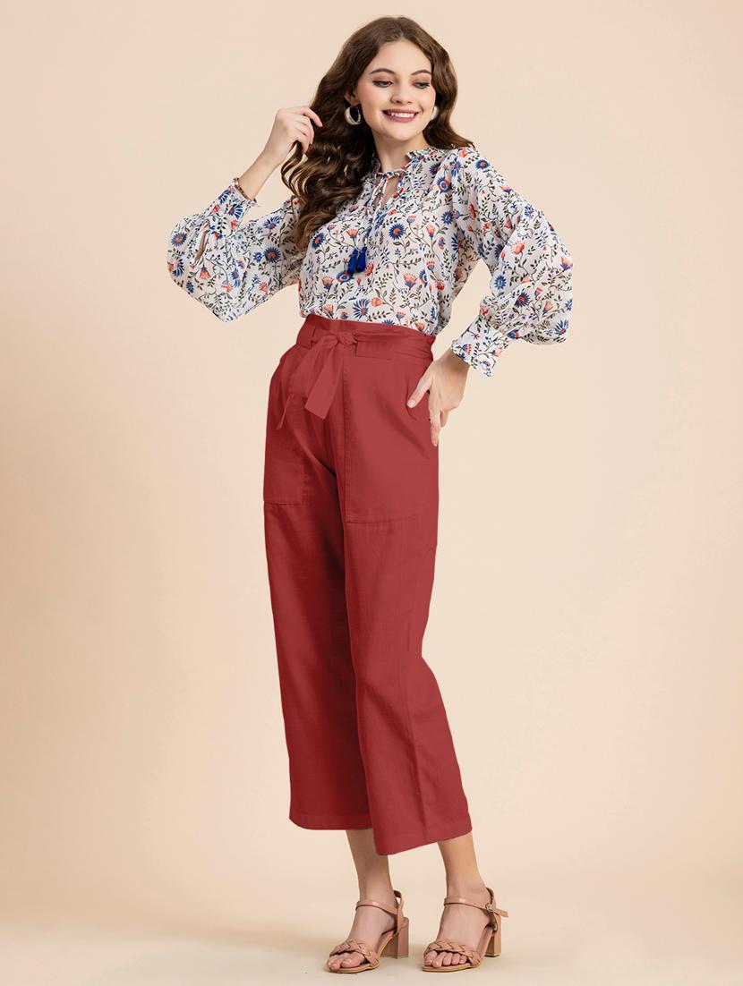 women solid high rise culottes - 20485676 - Standard Image - 3