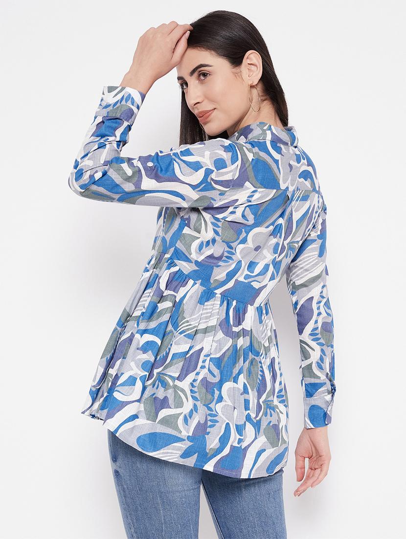 blue abstract print peplum tunic - 20485686 - Standard Image - 3