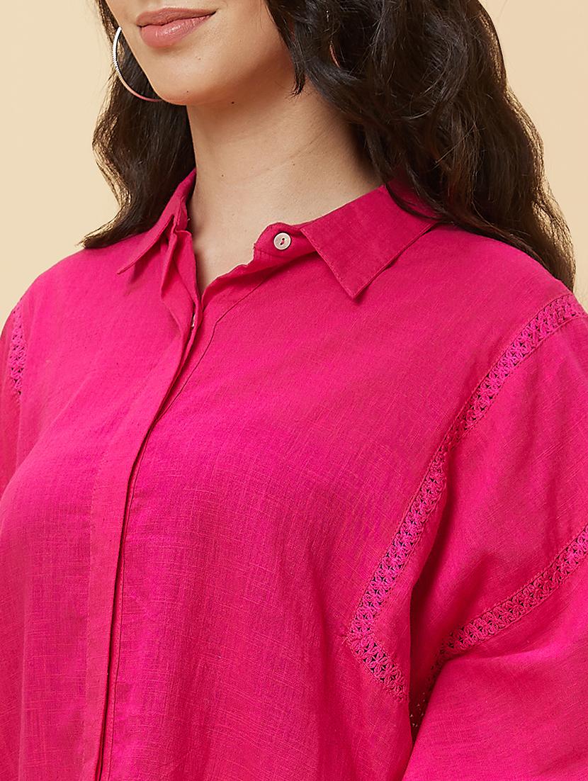 globus women pink shirt collar lace inserts kaftan tunic - 20485908 - Standard Image - 5