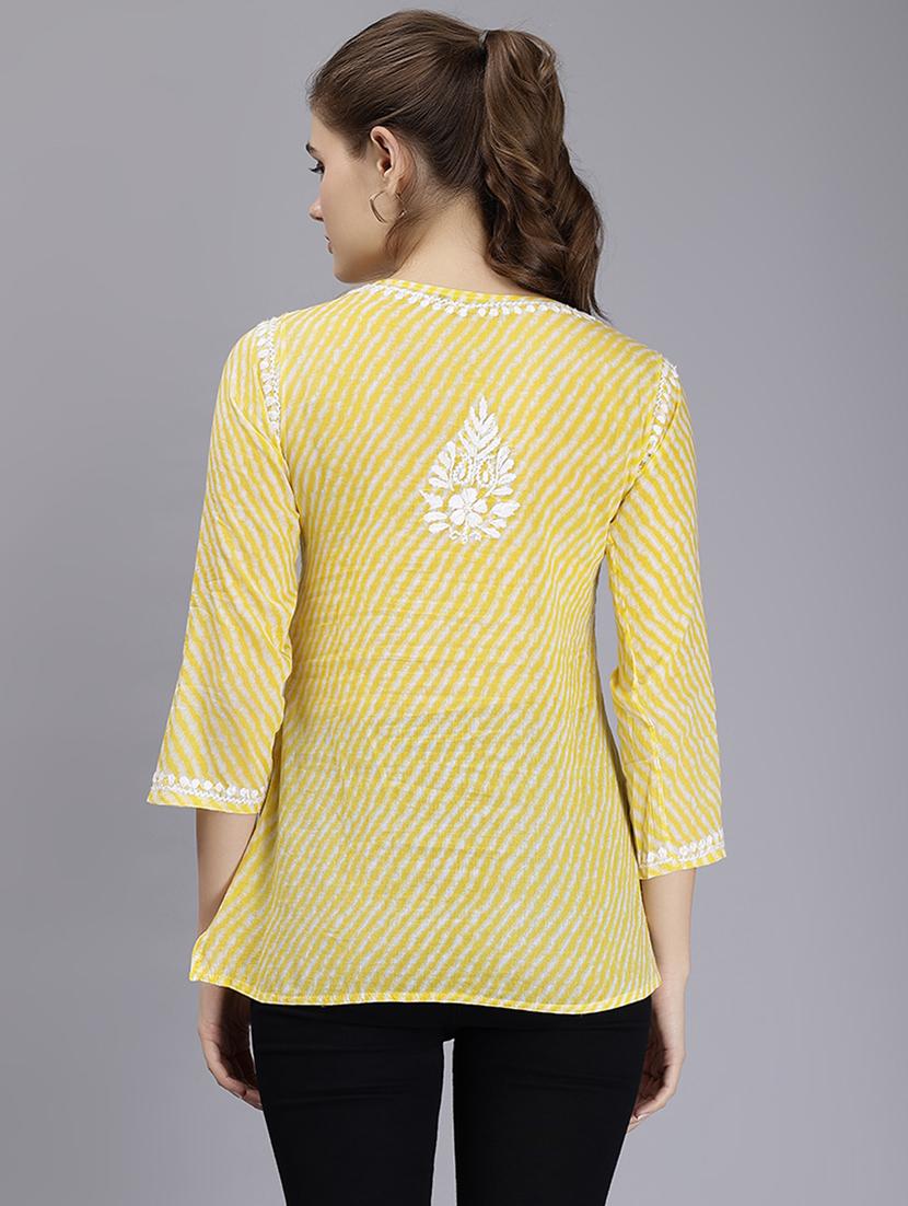 yellow leheriys print straight kurti - 20486728 - Standard Image - 3