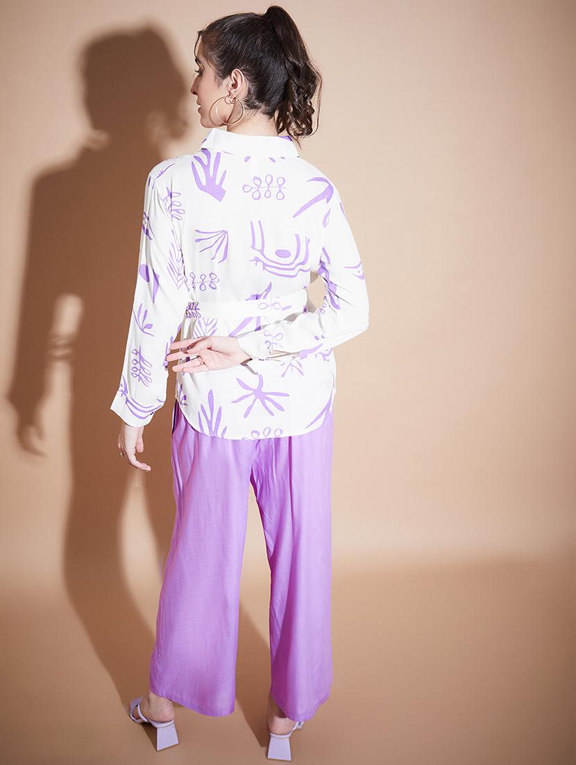 women printed white and purple rayon full length western wear set - 20487168 - Standard Image - 3