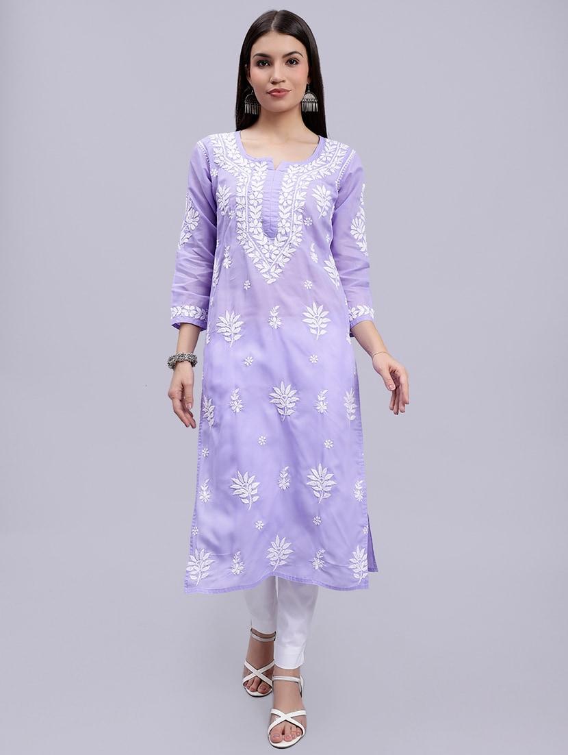 women chikankari straight kurta - 20495058 -  Zoom Image - 0