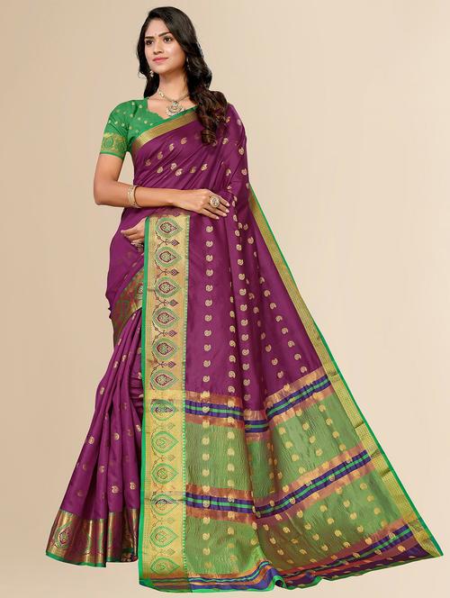 women purple self design banarasi saree with blouse - 20499120 -  Standard Image - 0