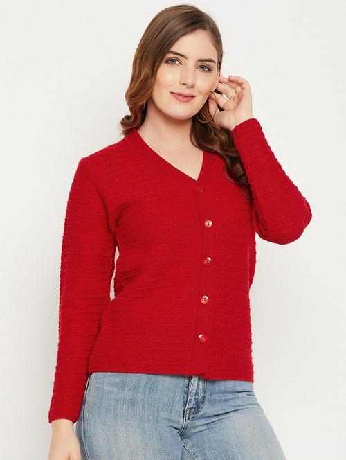 red self designed woolen cardigan - 20507112 - Very Small Image - 1