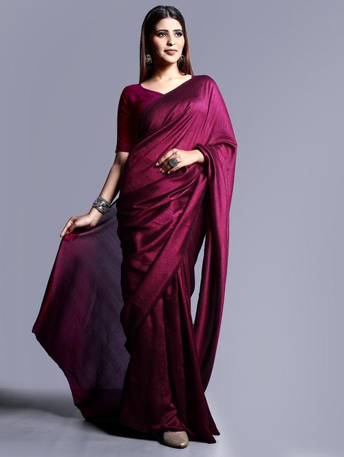 women's solid maroon colored saree with blouse - 20509855 - Standard Image - 0