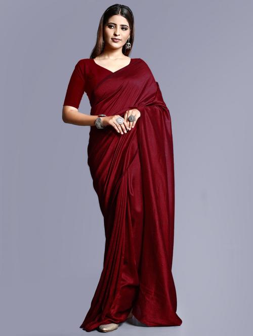 women's solid maroon colored saree with blouse - 20509859 - Standard Image - 0
