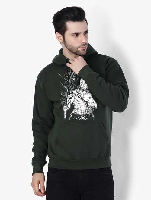 Men Green Fleece Front Print Sweatshirt - 20511565 - Very Small Image - 1