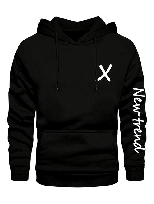 men typography printed black fleece hooded sweatshirt - 20527539 - Very Small Image - 1