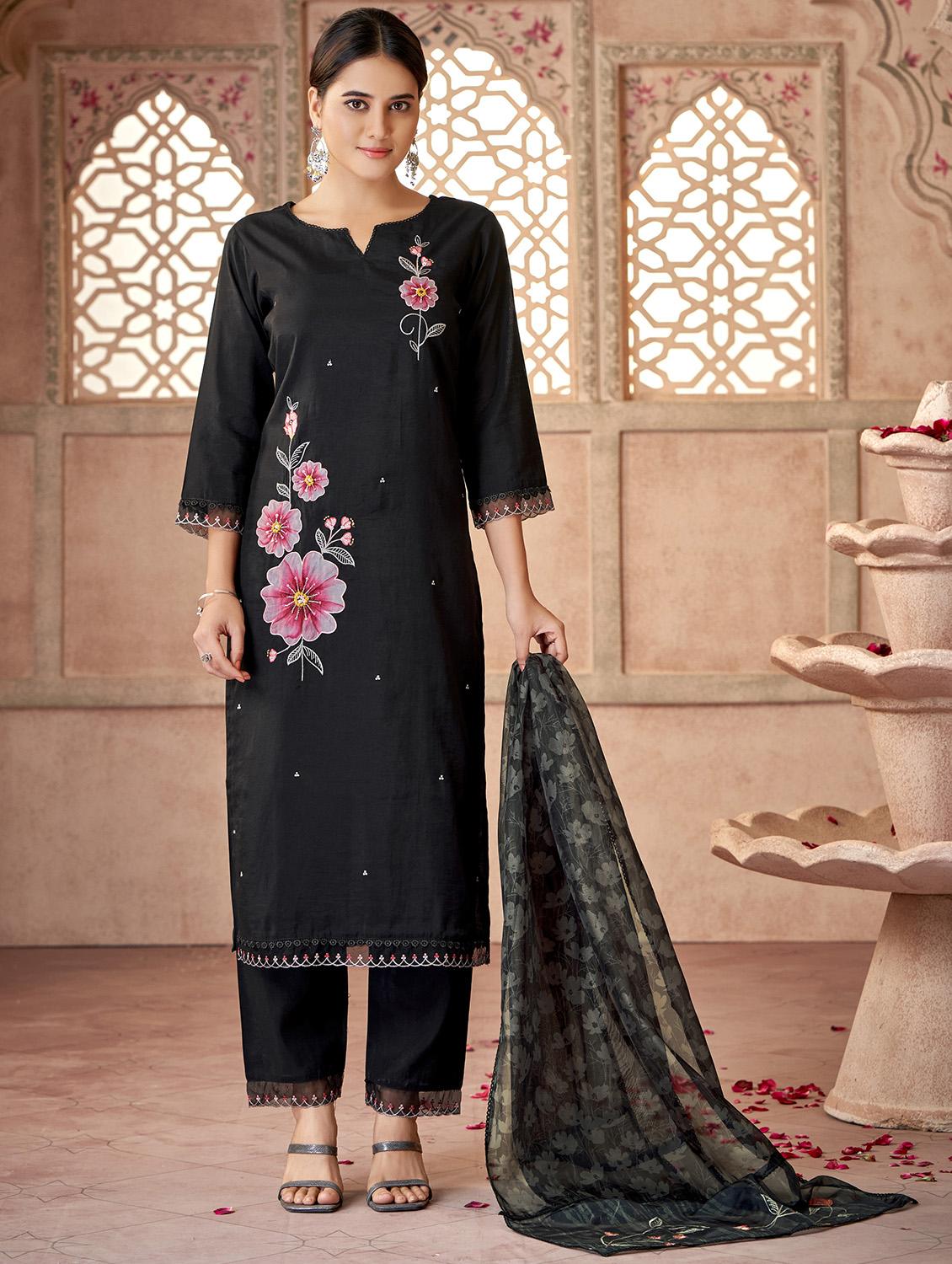 women black notch neck kurta pant set with dupatta - 20542119 - Standard Image - 4