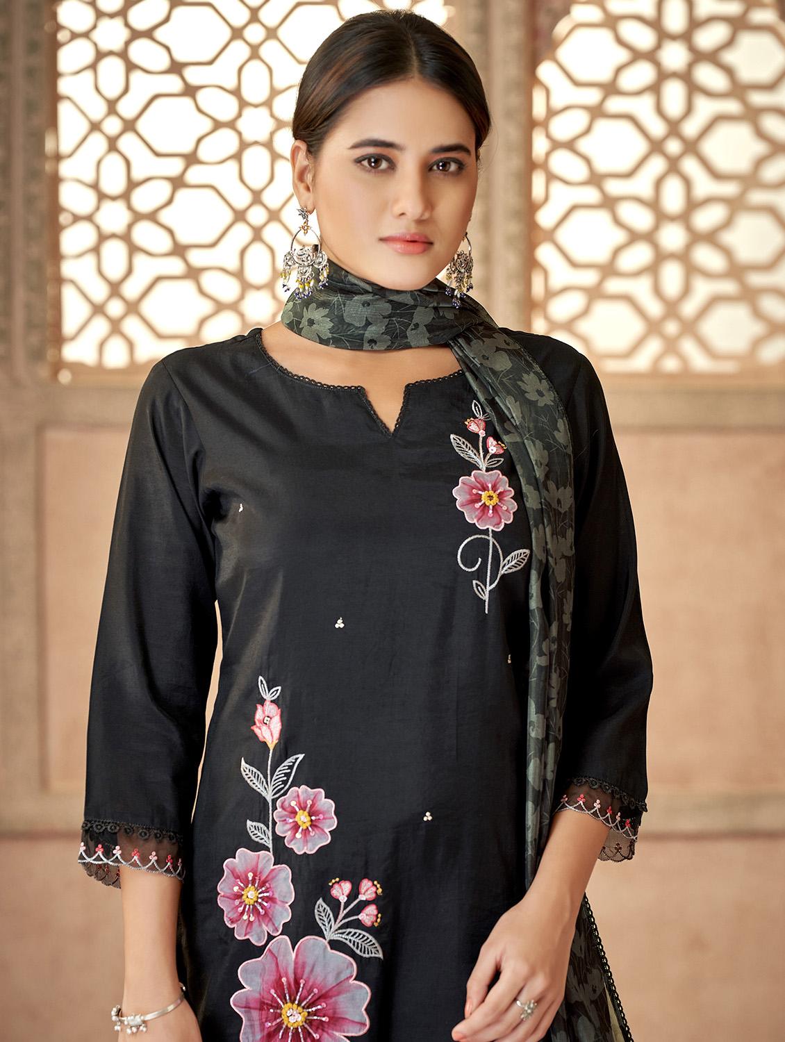 women black notch neck kurta pant set with dupatta - 20542119 - Standard Image - 5
