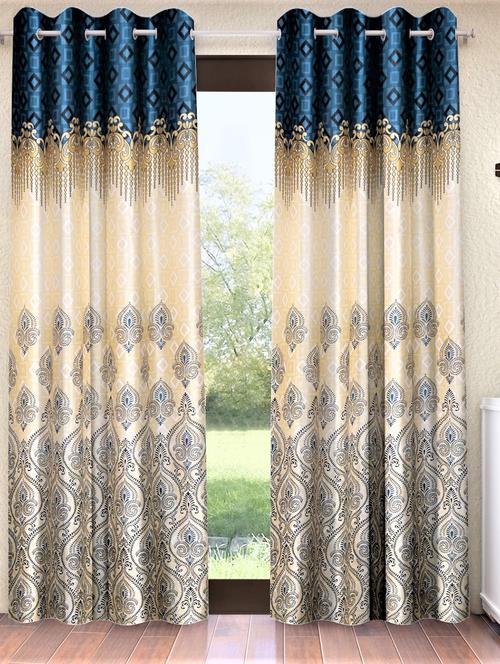 home sizzler 2 piece ethnic motif border panel eyelet polyester blue window curtain - 20553513 - Very Small Image - 1