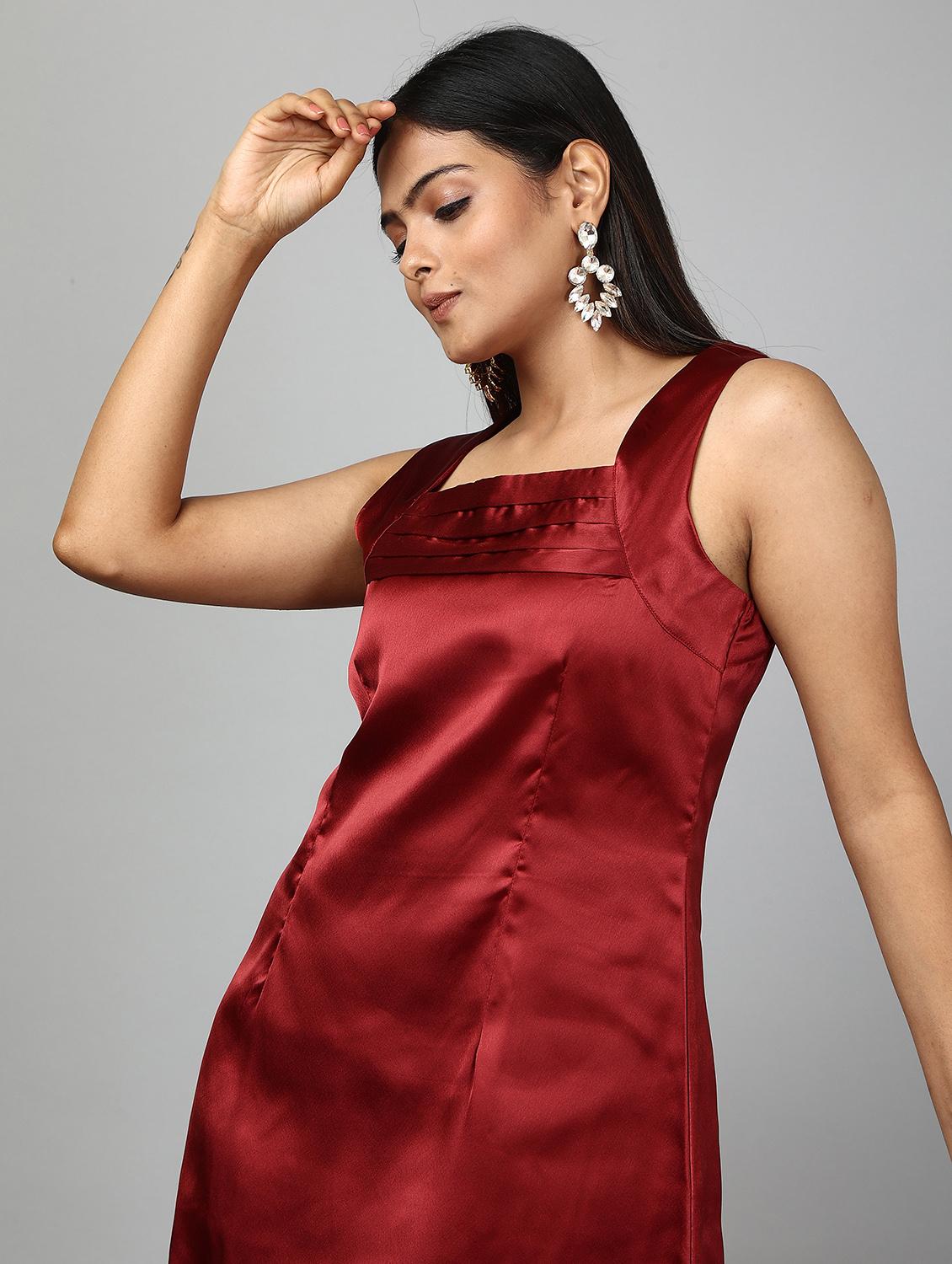 women square neck satin a-line dress - 20554501 - Zoom Image - 4