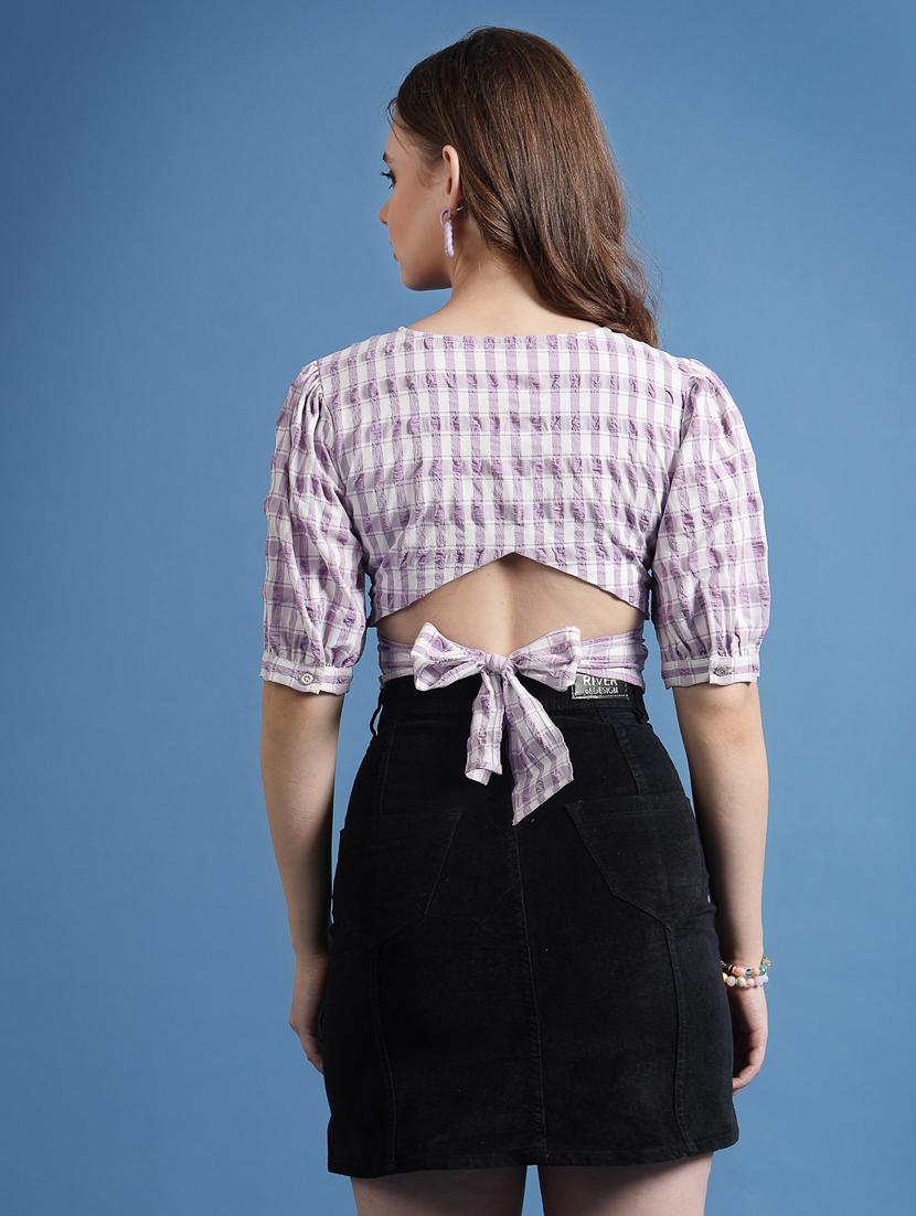 lavender polyester crop top - 20565012 - Standard Image - 3