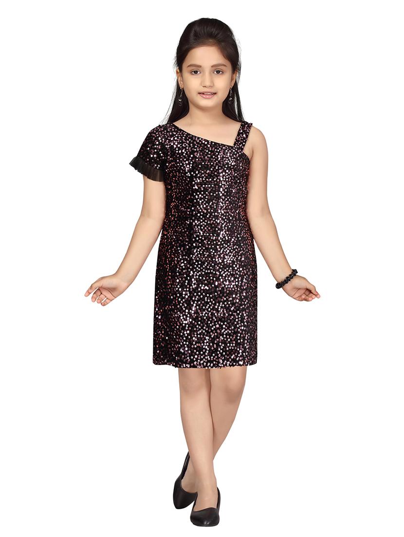 girls round neck self-design frock