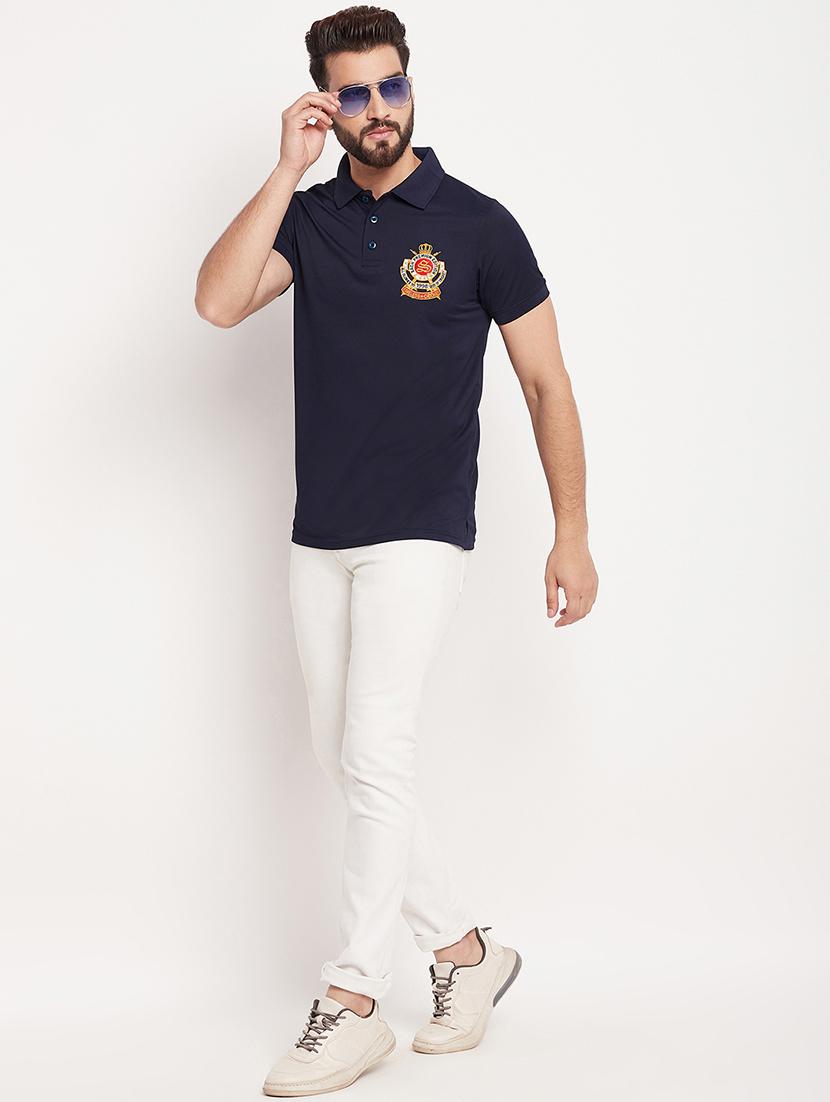 men navy blue embroidered detailed polo t-shirt - 20570797 - Standard Image - 3
