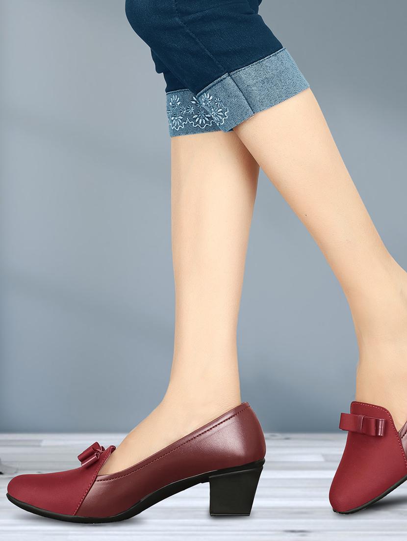 maroon leatherette slip on pumps - 20573016 - Standard Image - 3