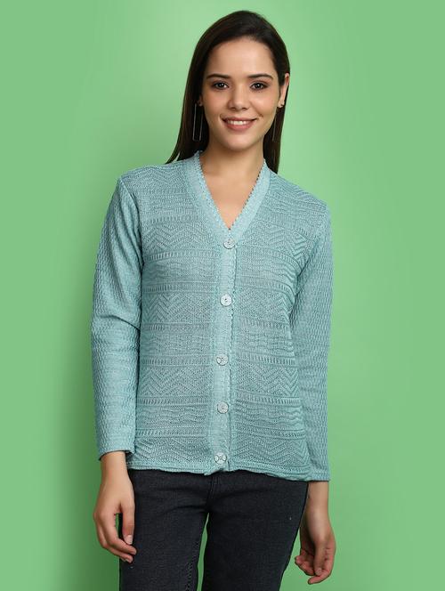 women turquoise long sleeves cardigans - 20589861 - Very Small Image - 1