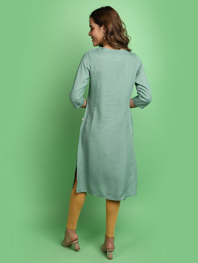 women green round neck straight kurta - 20590203 - Standard Image - 3