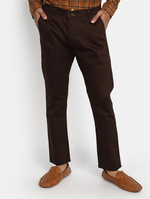 men mid-rise brown solid casual chinos - 20594838 - Very Small Image - 1