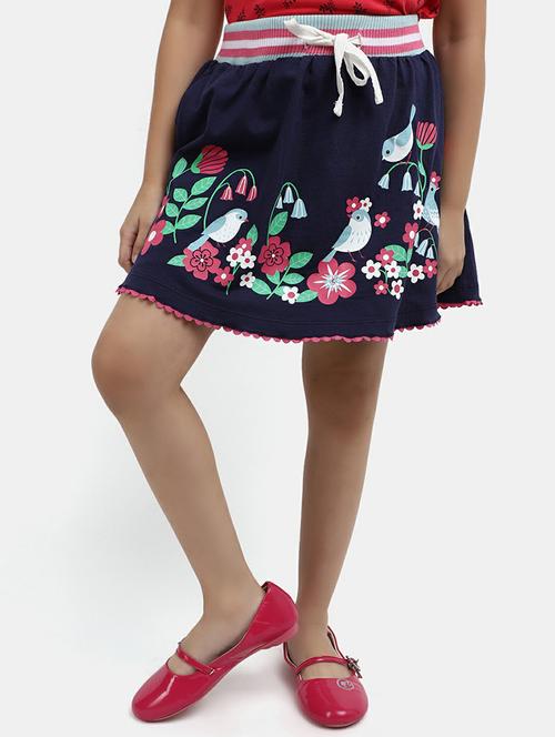 Girls Navy Blue Printed Flared Skirt - 20595942 - Very Small Image - 1