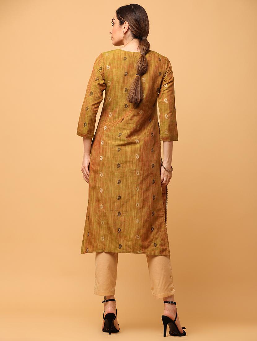 mustard three quarter sleeve suit set - 20598410 - Zoom Image - 2