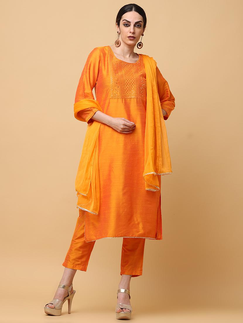 women three quarter sleeve kurta pant with dupatta set - 20598417 - Zoom Image - 0
