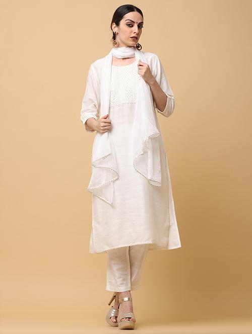 women three quarter sleeve kurta pant with dupatta set - 20598420 - Standard Image - 0