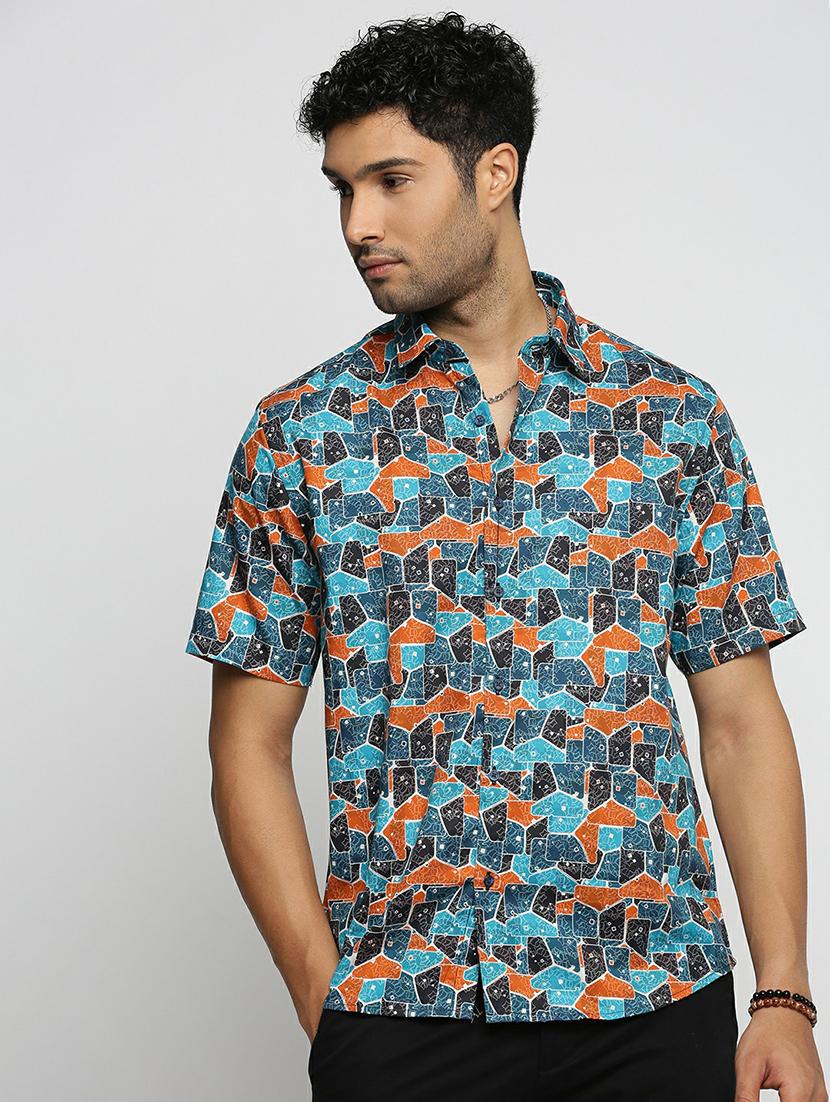 turquoise cotton blend casual shirt - 20598697 - Zoom Image - 0