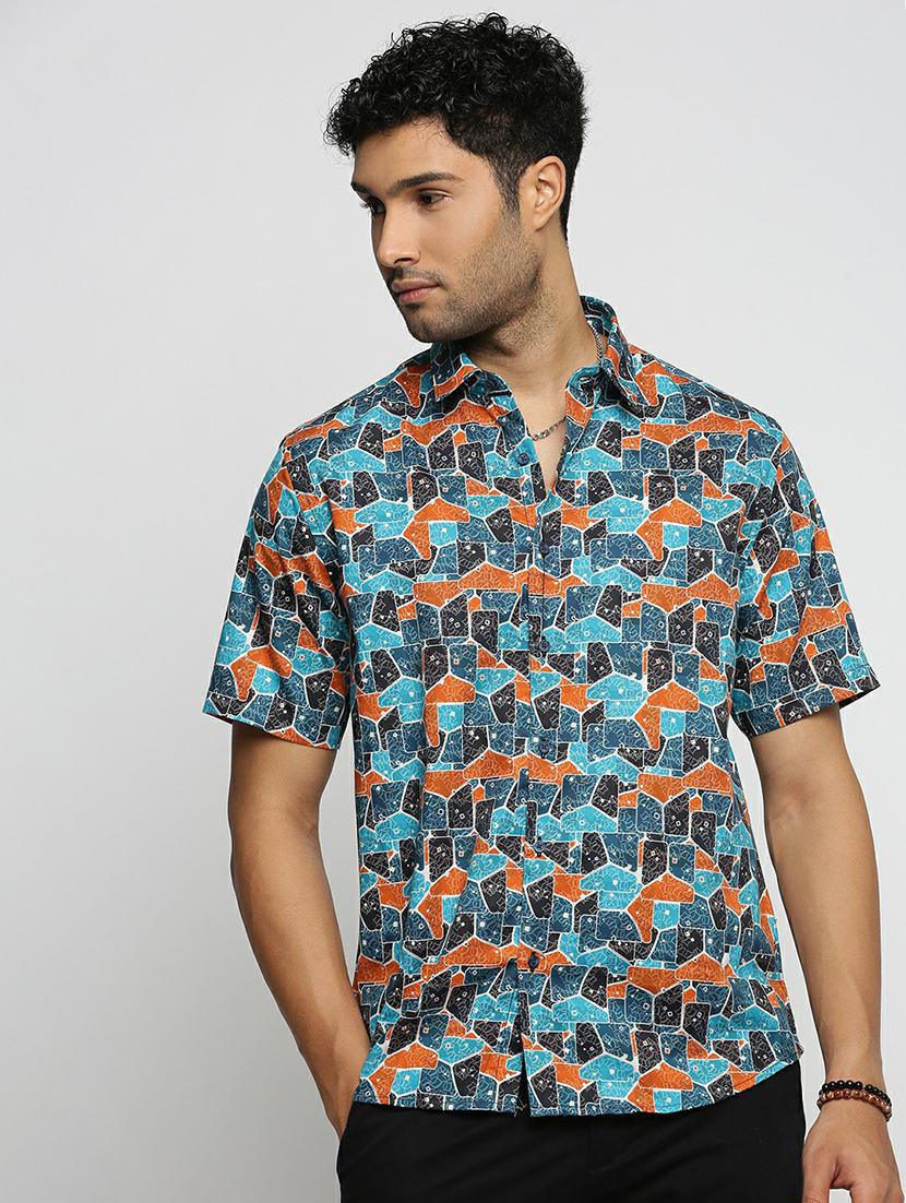 turquoise cotton blend casual shirt - 20598697 -  Zoom Image - 0