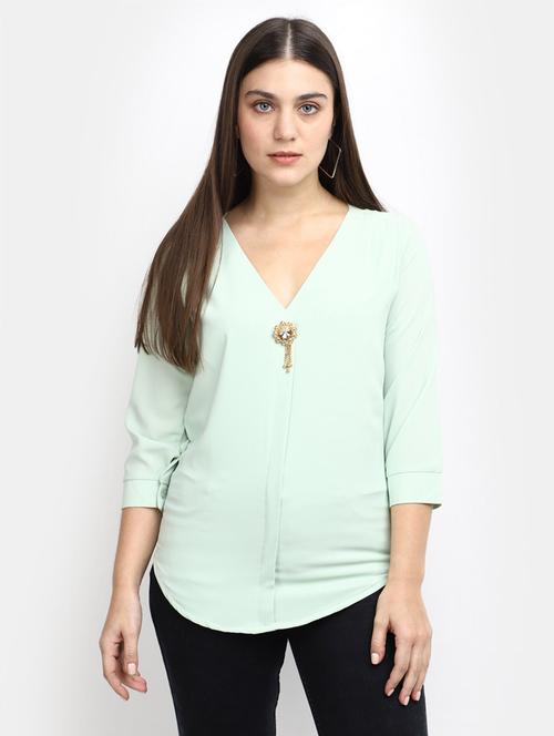 green polyester a line top - 20600153 - Very Small Image - 1