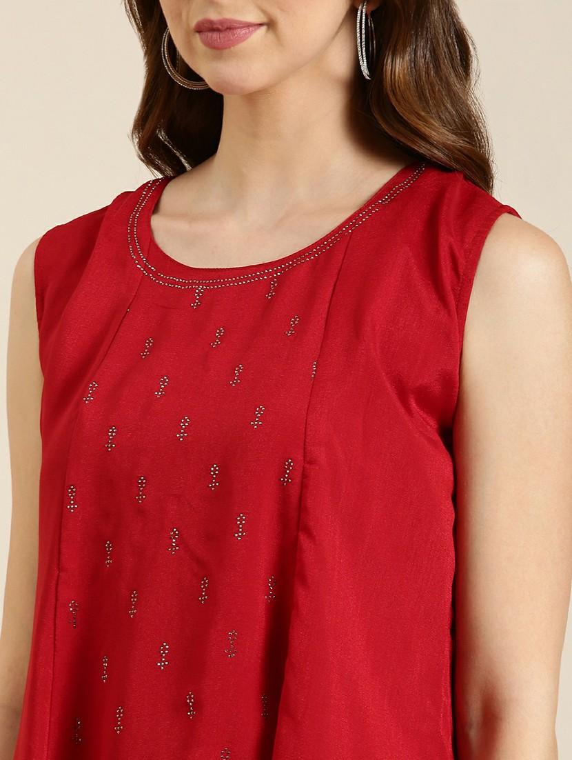 red embellished layered kurta - 20610478 - Standard Image - 5