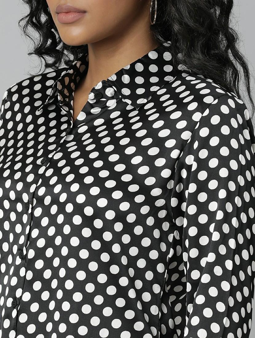 women black polka dot regular shirt - 20610506 - Zoom Image - 5