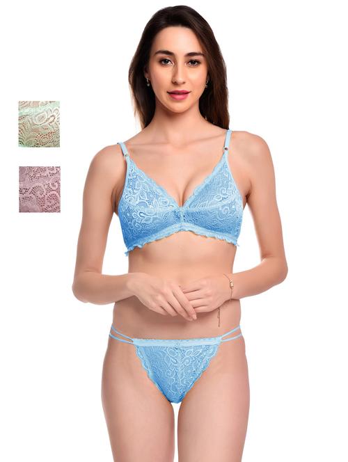 pack of 3 net bra and panty set - 20612017 - Very Small Image - 1