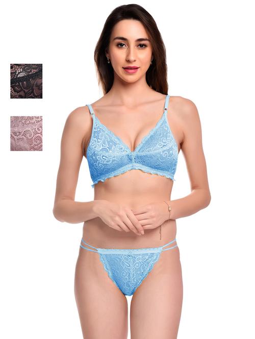 pack of 3 net bra and panty set - 20612018 - Very Small Image - 1